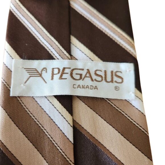 Vintage Pegasus Canada Necktie – Wide Brown Striped Tie 140cm x 10cm 100% Poly - Picture 4 of 5